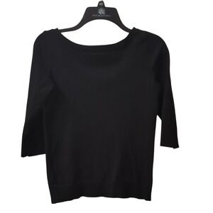 White House Black Market Black Bow Back Sweater Scoop Neck 3/4 Sleeve Small